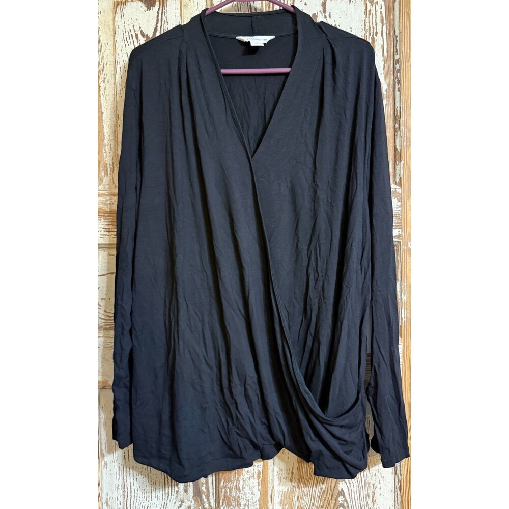 Liz Claiborne Wrap Rayon Long Sleeve Blouse - Black - 2X (20W-22W)